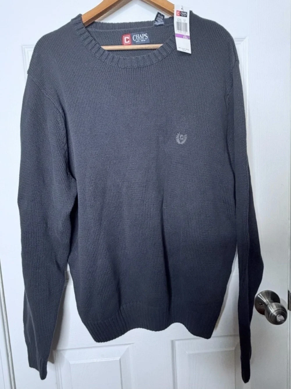 NWT Chap’s Men’s Logo Sweater XXL Navy Blue Cotton Knit Crewneck Pullover 2XL